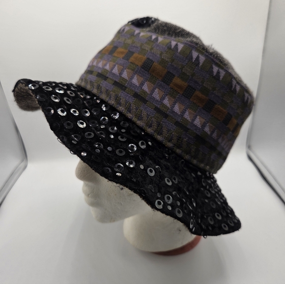 M. Gregg Studio Sequin Embellished Black Patchwork Brimmed Hat M main image 7